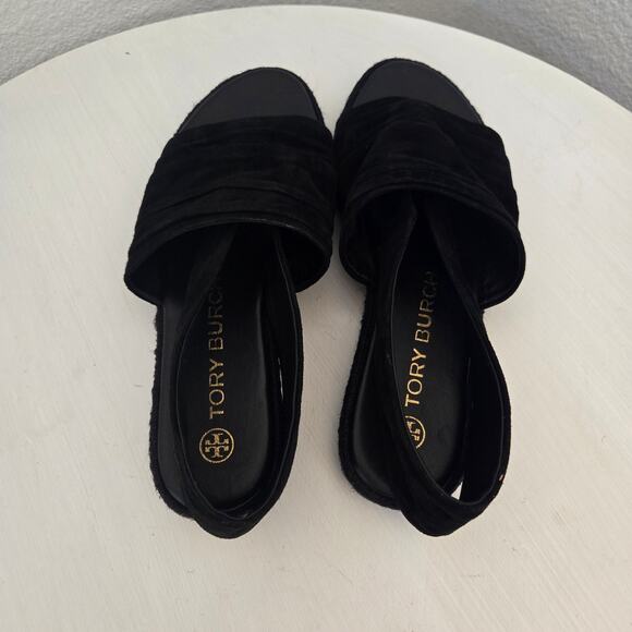 Tory Burch Women's Black Suede Leather Slingback Espadrille Sandals Size 7 - Picture 7 of 10